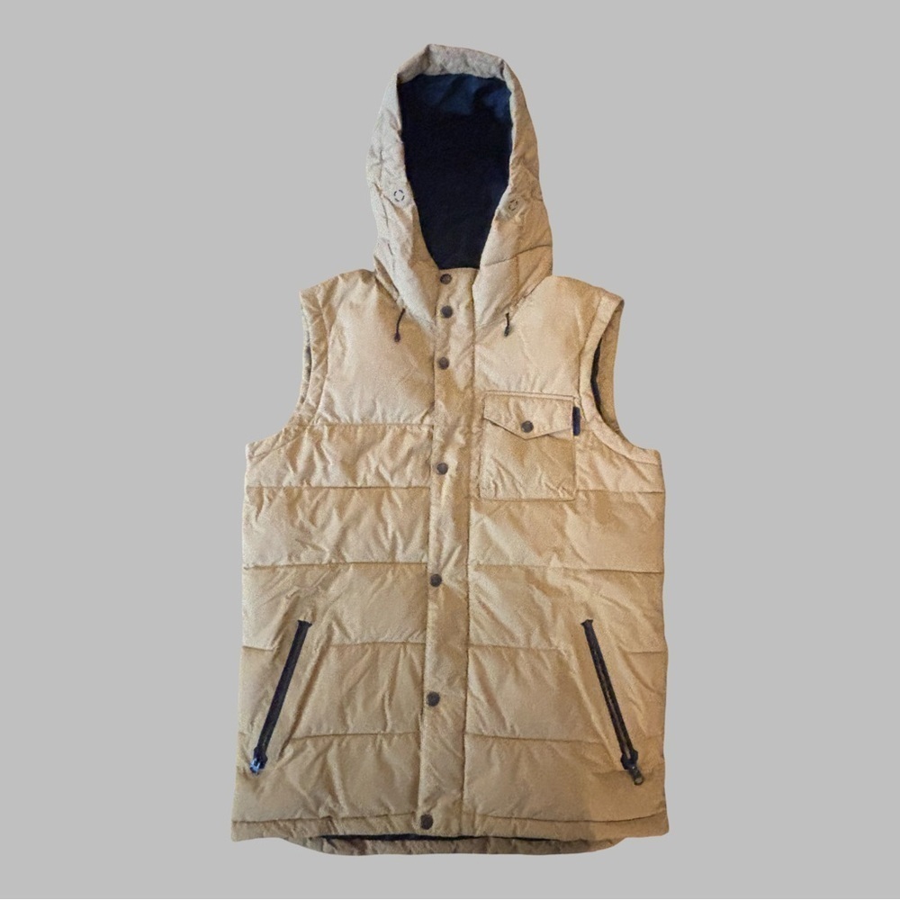 BURTON Men's Dryride Traverse Tan Hooded Puffer Vest Size Medium